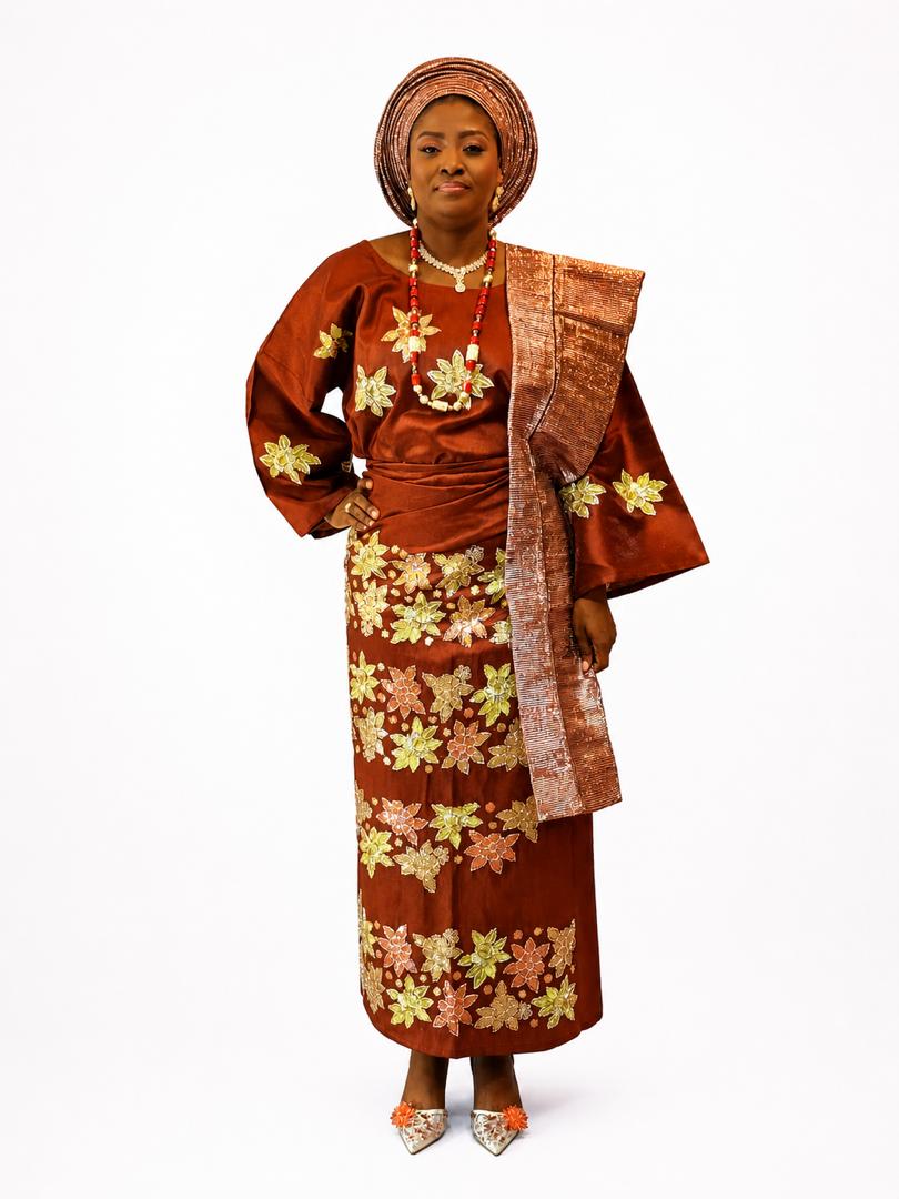 T&T Regal Ember Beaded Aso-Oke