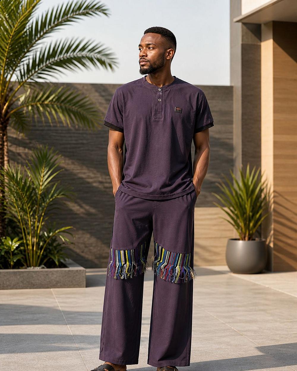 T&T Aso-oke Fringe Jogger Set